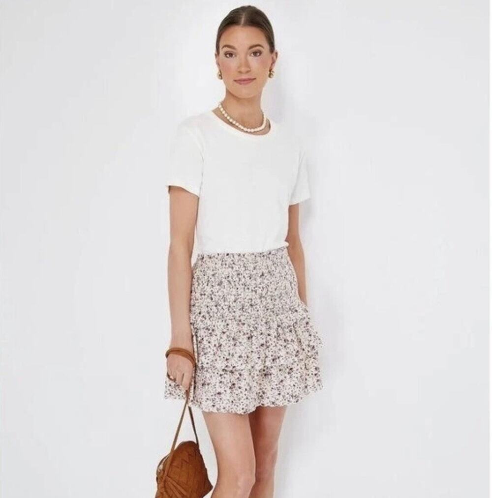 Hyacinth House Tuckernuck Cottagecore Smocked Tiered Ruffle Floral Mini Skirt L
